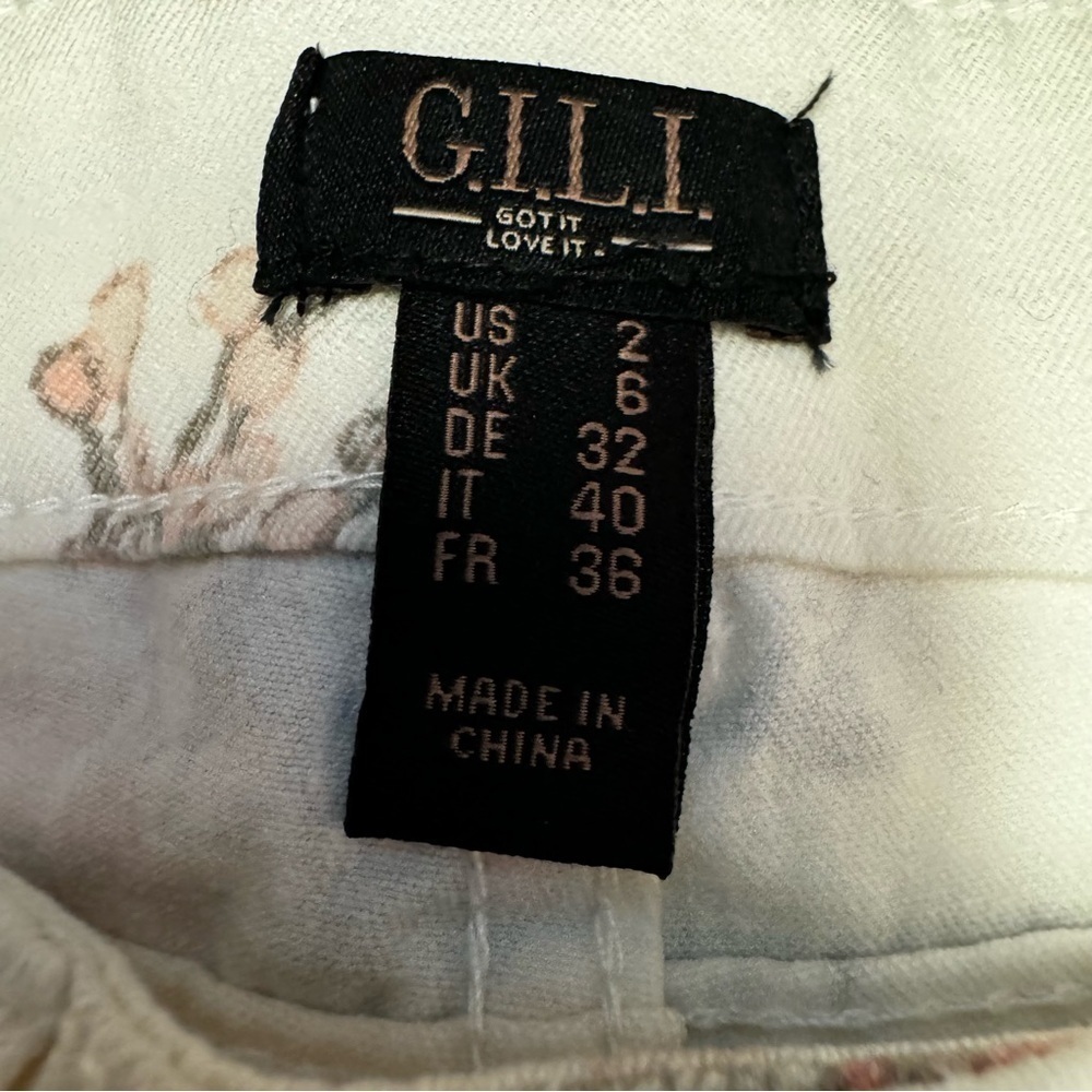 G.I.L.I. Ankle Jeggings Cream Denim Floral Size 2 Dual Stretch Jeans 27" inseam - Picture 7 of 17